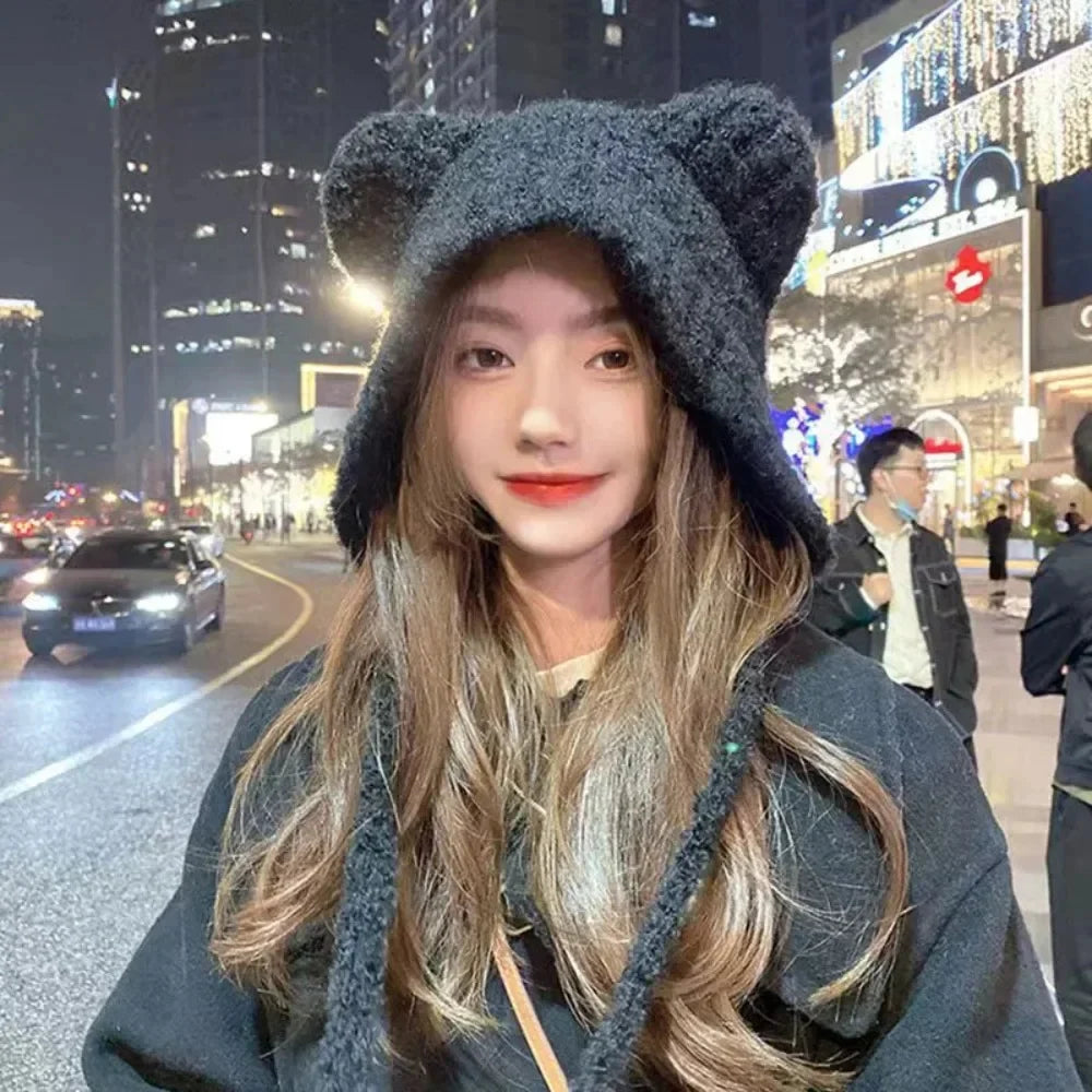 Winter Hat | Bear Ear Hooded Design & Tie Front Closure