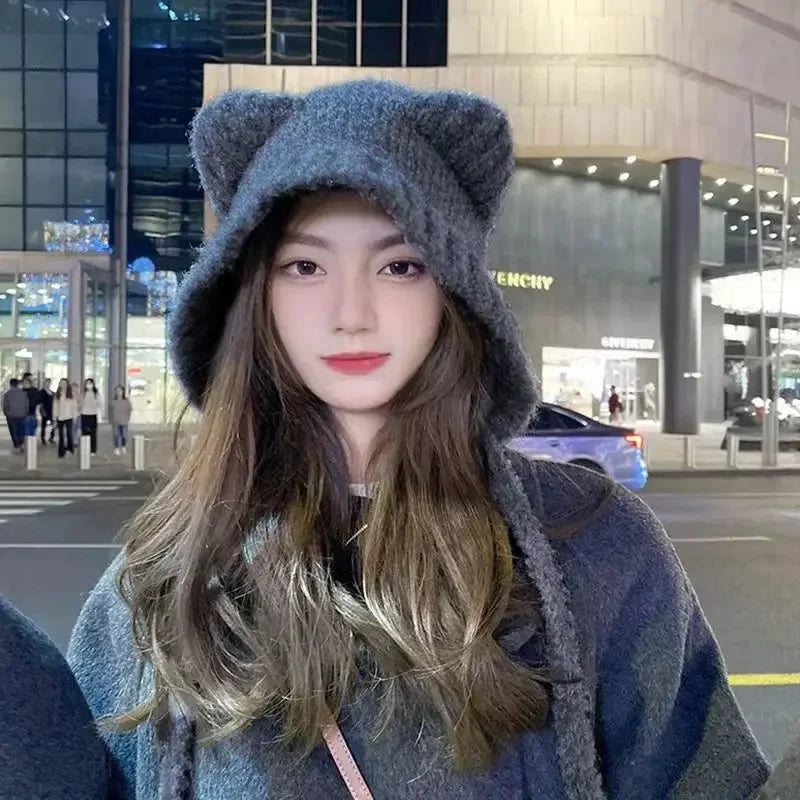 Winter Hat | Bear Ear Hooded Design & Tie Front Closure