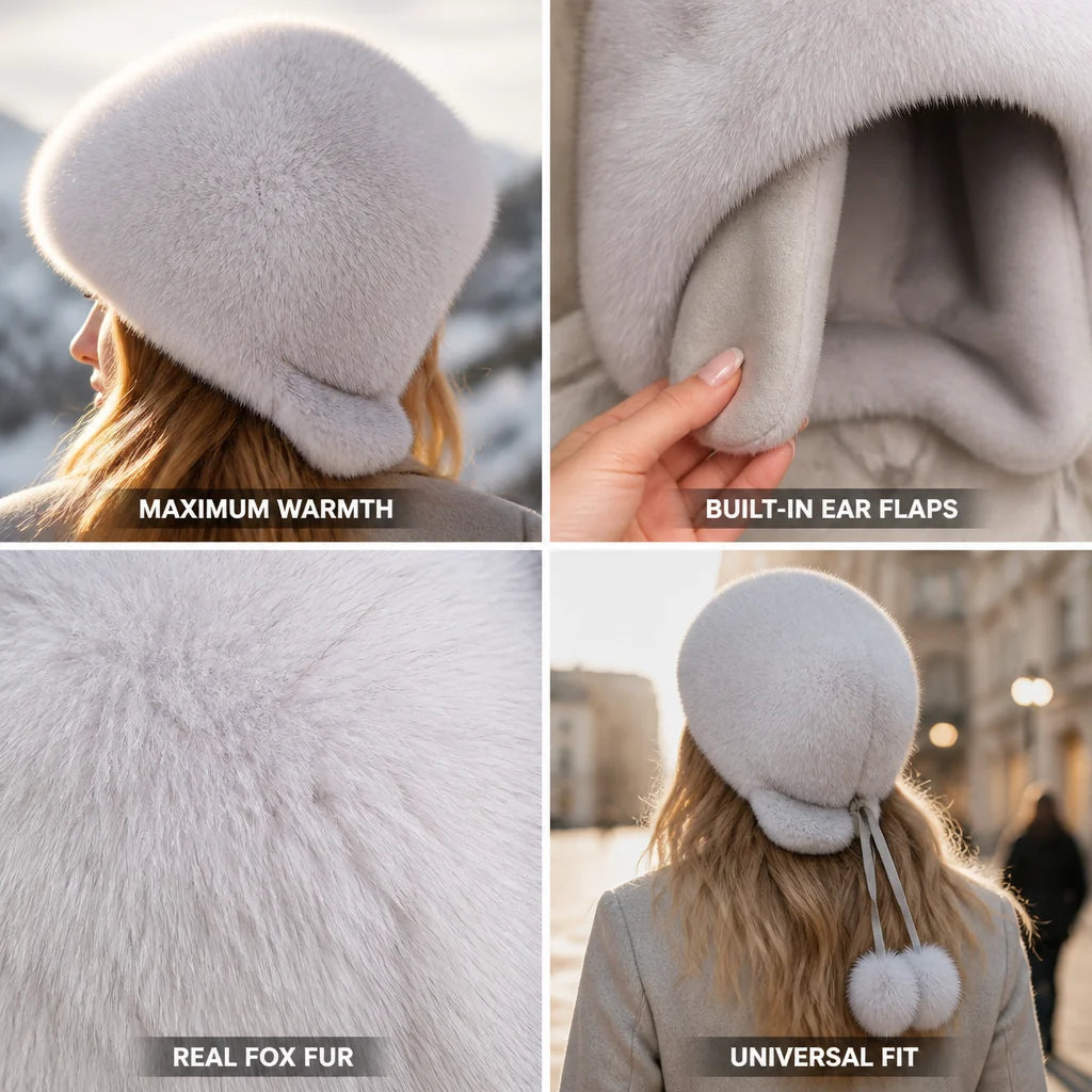 Winter Hat | Natural Fox Fur & Integrated Ear Flaps