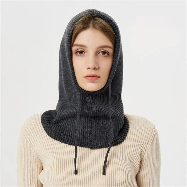 Winter Knit Hat | Cashmere Hooded With Drawstrings