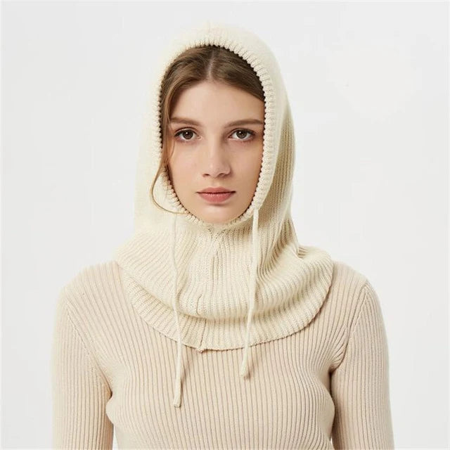 Winter Knit Hat | Cashmere Hooded With Drawstrings