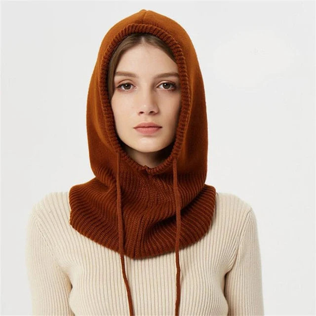 Winter Knit Hat | Cashmere Hooded With Drawstrings