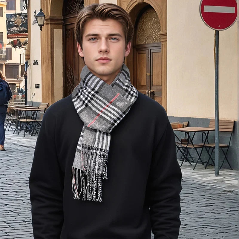 Winter Scarf | Cotton & Cashmere Blend | Soft Plaid Design
