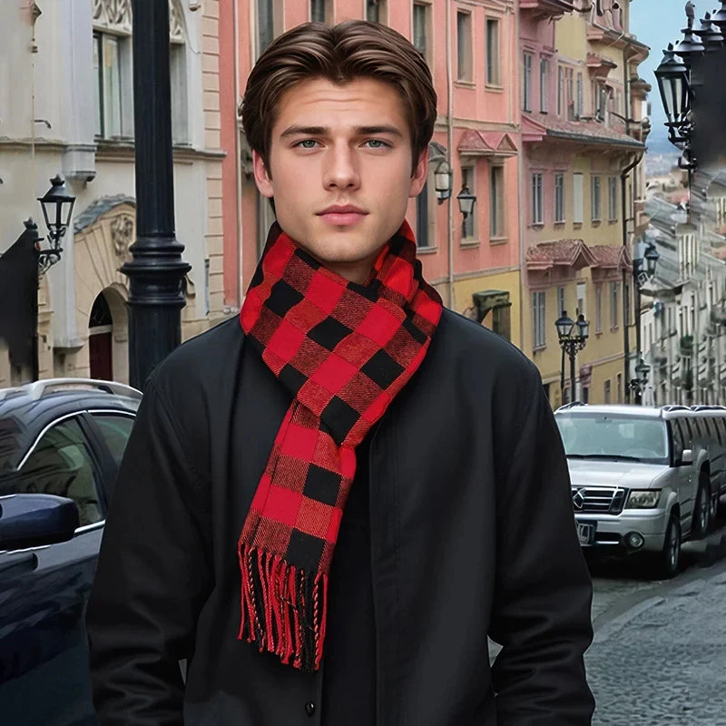 Winter Scarf | Cotton & Cashmere Blend | Soft Plaid Design