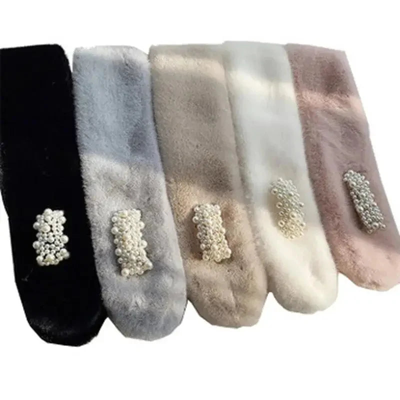 Winter Scarf | Soft Faux Wool & Pearl Accent | Cross-Wrap Design
