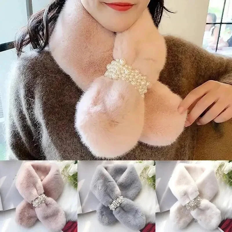 Winter Scarf | Soft Faux Wool & Pearl Accent | Cross-Wrap Design