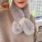Winter Scarf | Soft Faux Wool & Pearl Accent | Cross-Wrap Design