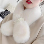 Winter Scarf | Soft Faux Wool & Pearl Accent | Cross-Wrap Design