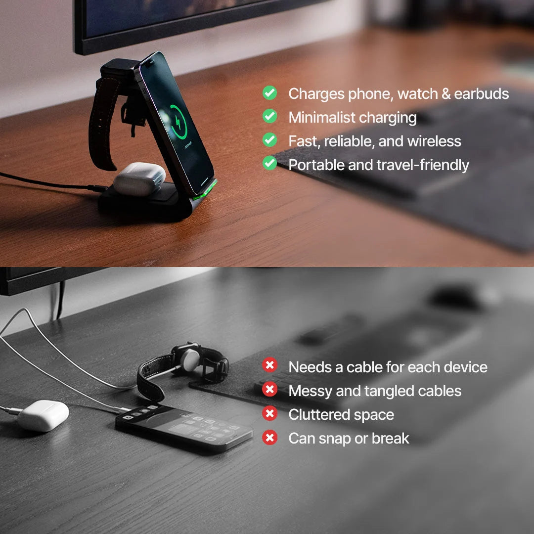 Wireless Charging Station | 3‑In‑1 15W Fast & Magnetic Dock