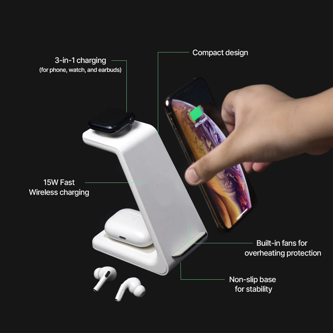 Wireless Charging Station | 3‑In‑1 15W Fast & Magnetic Dock