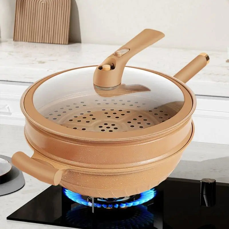 Wok | Nonstick & Dishwasher-Safe | Steamer Basket Included