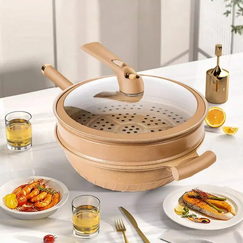 Wok | Nonstick & Dishwasher-Safe | Steamer Basket Included