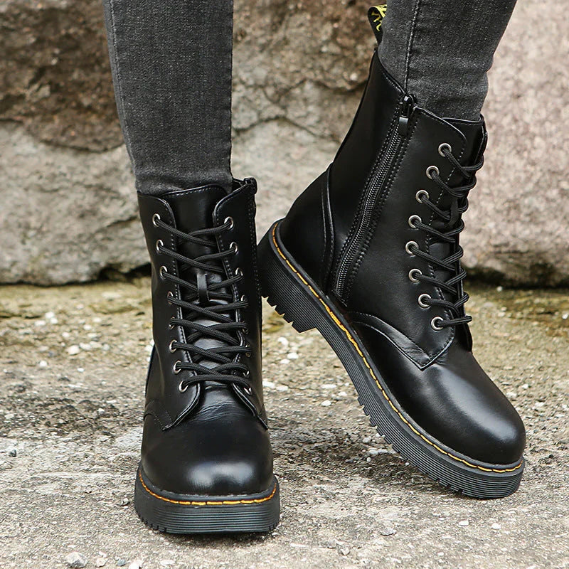 Women's Boots | Lace-Up & Side Zipper | Block Heel