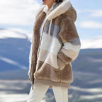 Women's Coat | Multicolor Hooded Cashmere | Zip Closure & Pockets