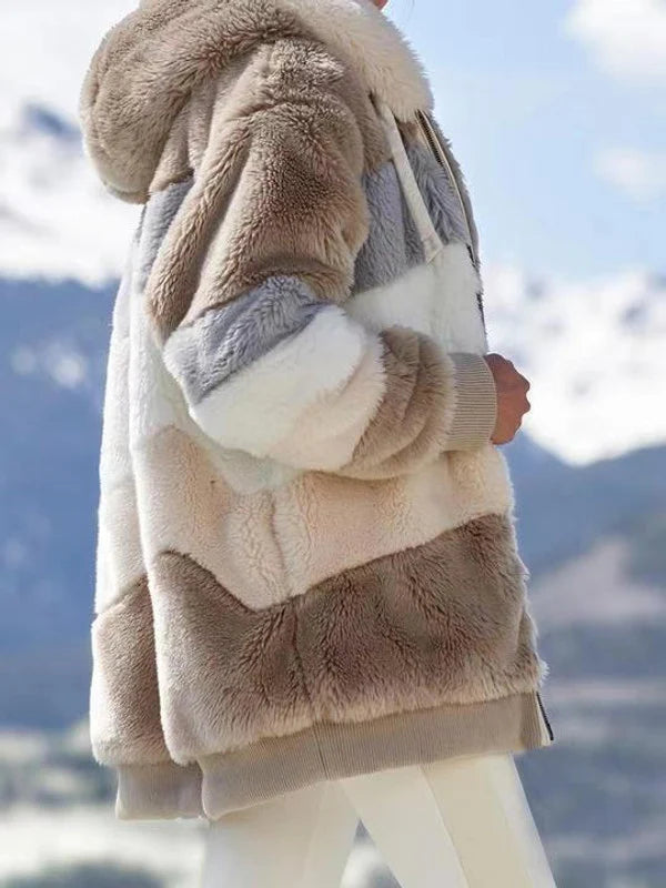 Women's Coat | Multicolor Hooded Cashmere | Zip Closure & Pockets