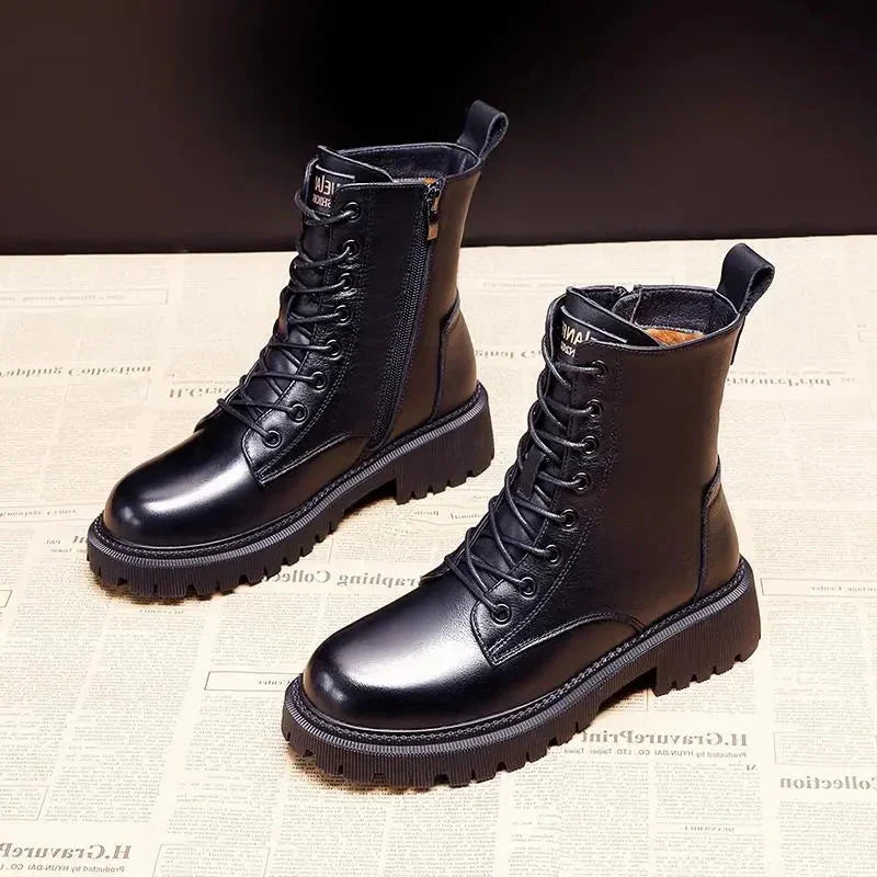 Women's Winter Boots | Black Leather & Insulated Lining | Non-Slip Sole