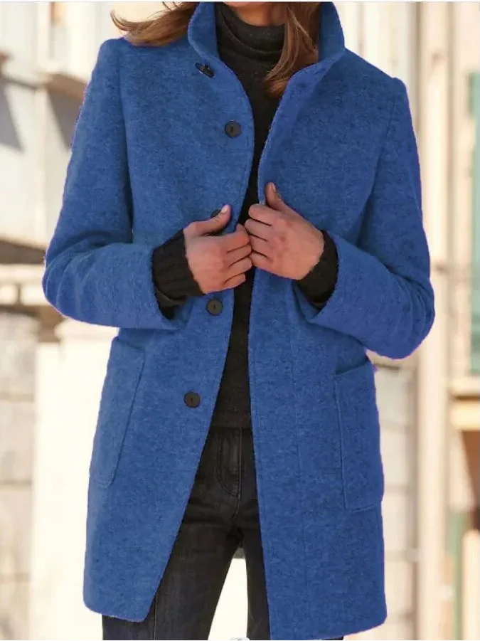 Women's Wool Coat | Wool-Polyester Blend & Button Closure