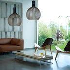 Pendant Light | Scandinavian Open Wood-Slat Frame | Metal Accents