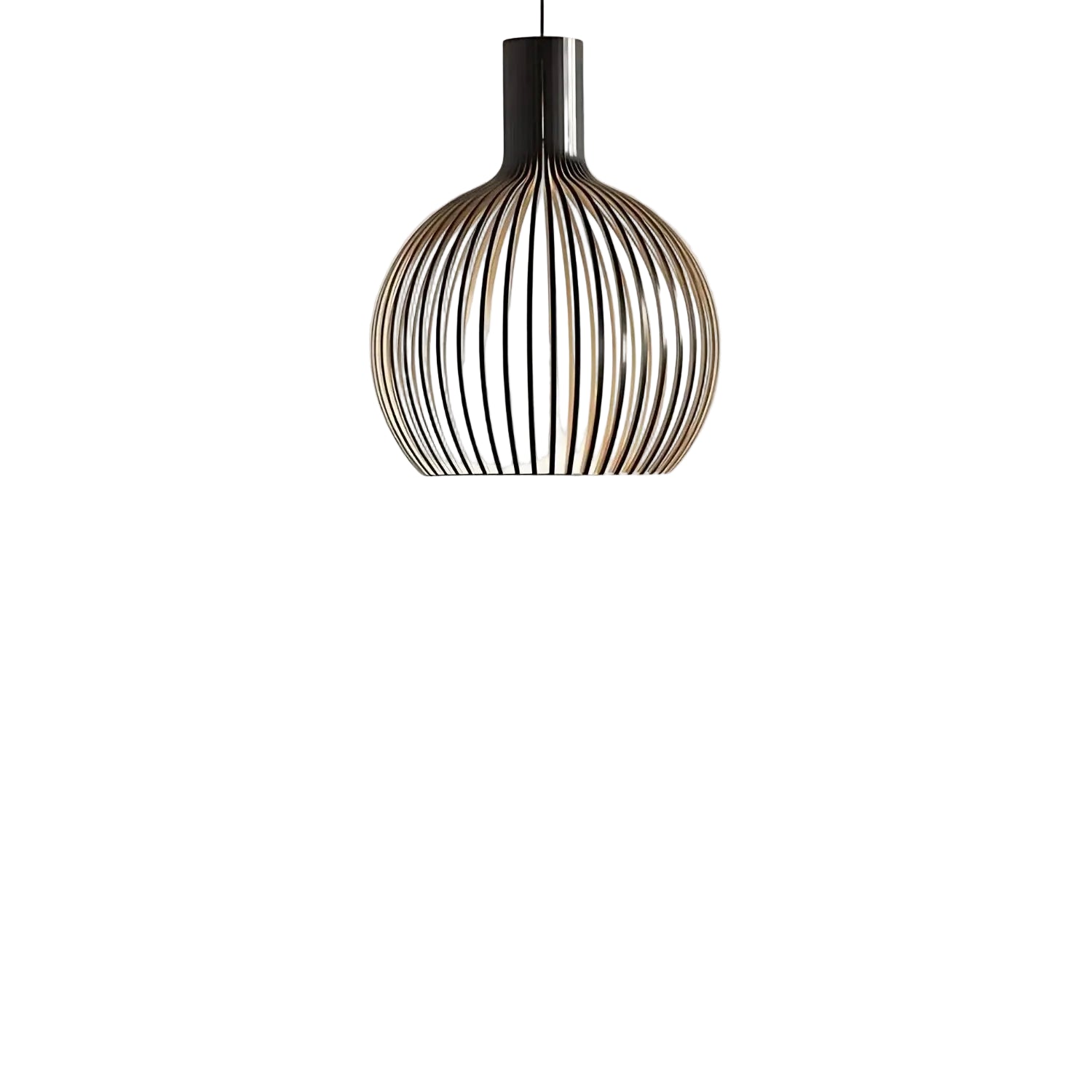 Pendant Light | Scandinavian Open Wood-Slat Frame | Metal Accents
