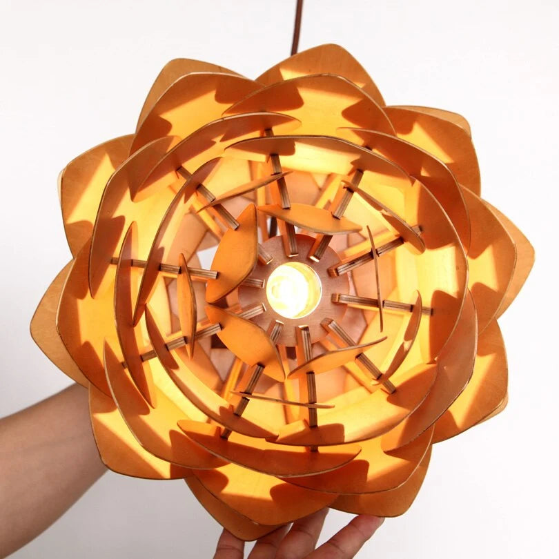 Pendant Lamp | Carved Pinecone Pine Wood Shade | Adjustable Cord