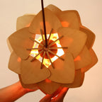 Pendant Lamp | Carved Pinecone Pine Wood Shade | Adjustable Cord