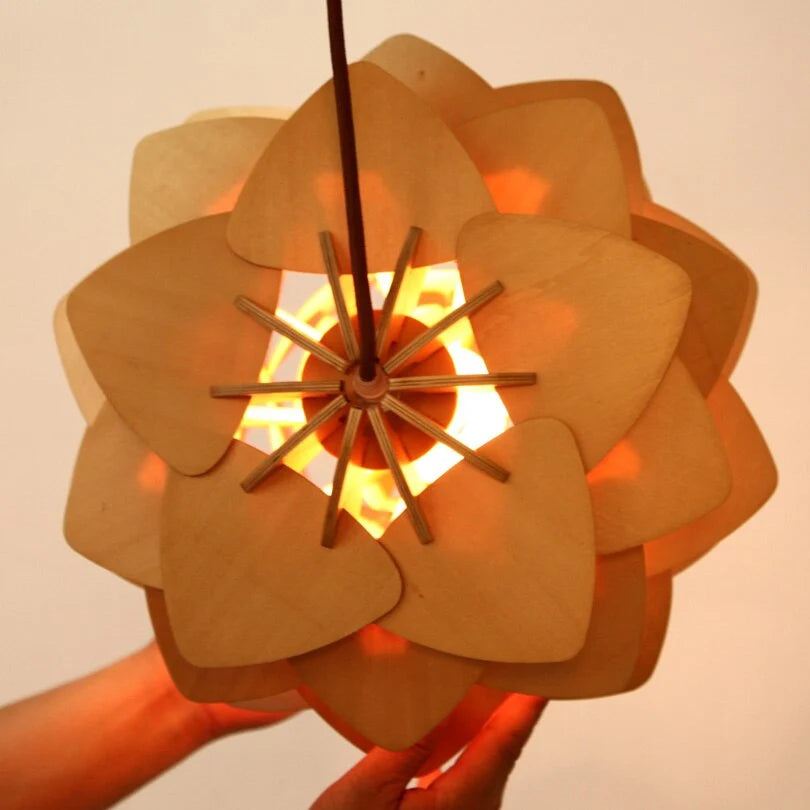 Pendant Lamp | Carved Pinecone Pine Wood Shade | Adjustable Cord