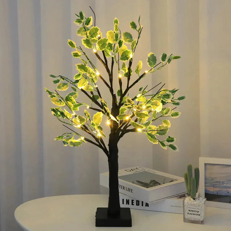 Table Lamp | Curved Stem & Leaf-Shaped Head | Natural Wood Finish