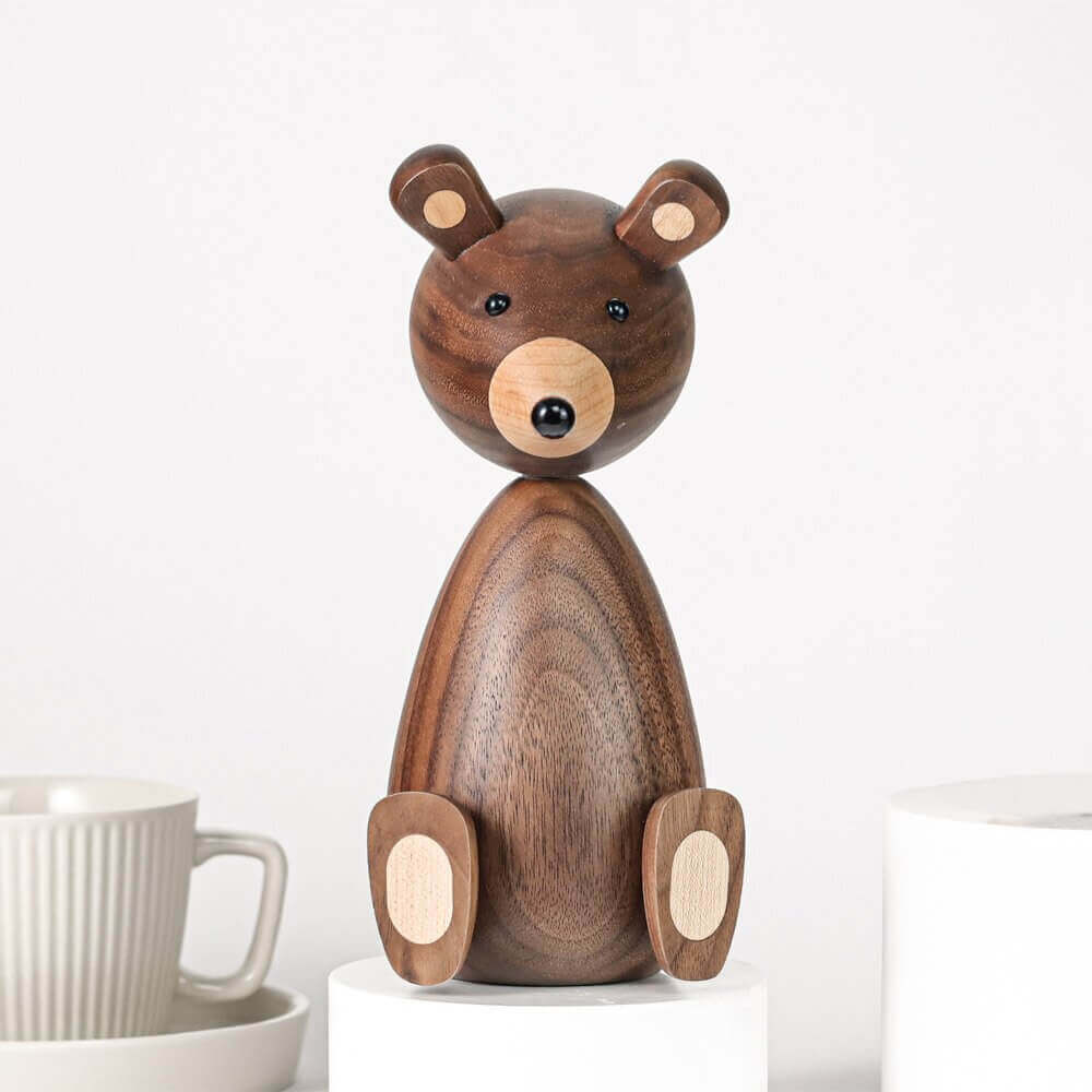 Wooden Bear Ornament | Handcrafted Walnut & Beech | Small & Large