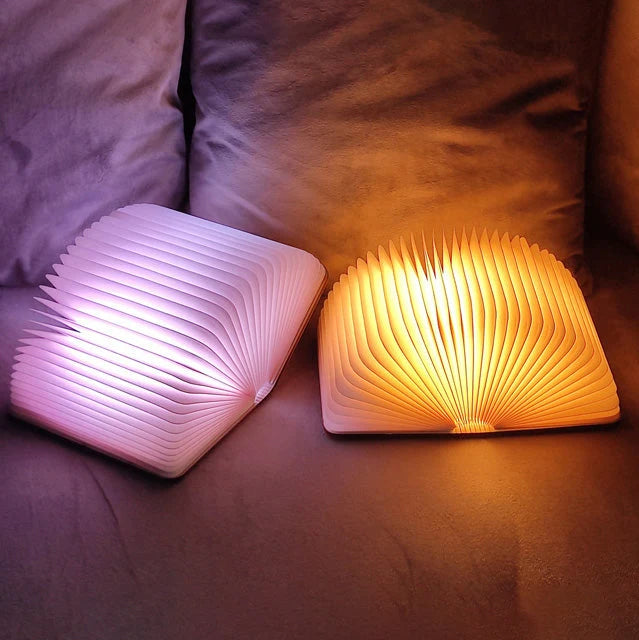 Wooden Book Lamp | Foldable LED Pages | USB Rechargeable, Three Wood Finishes