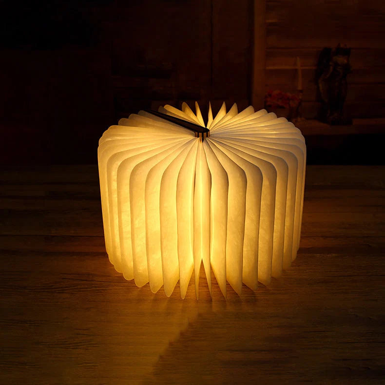 Wooden Book Lamp | Foldable LED Pages | USB Rechargeable, Three Wood Finishes