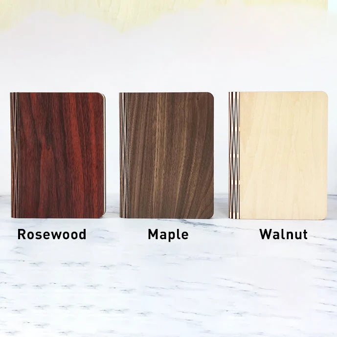 Wooden Book Lamp | Foldable LED Pages | USB Rechargeable, Three Wood Finishes