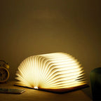 Wooden Book Lamp | Foldable LED Pages | USB Rechargeable, Three Wood Finishes