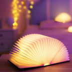 Wooden Book Lamp | Foldable LED Pages | USB Rechargeable, Three Wood Finishes