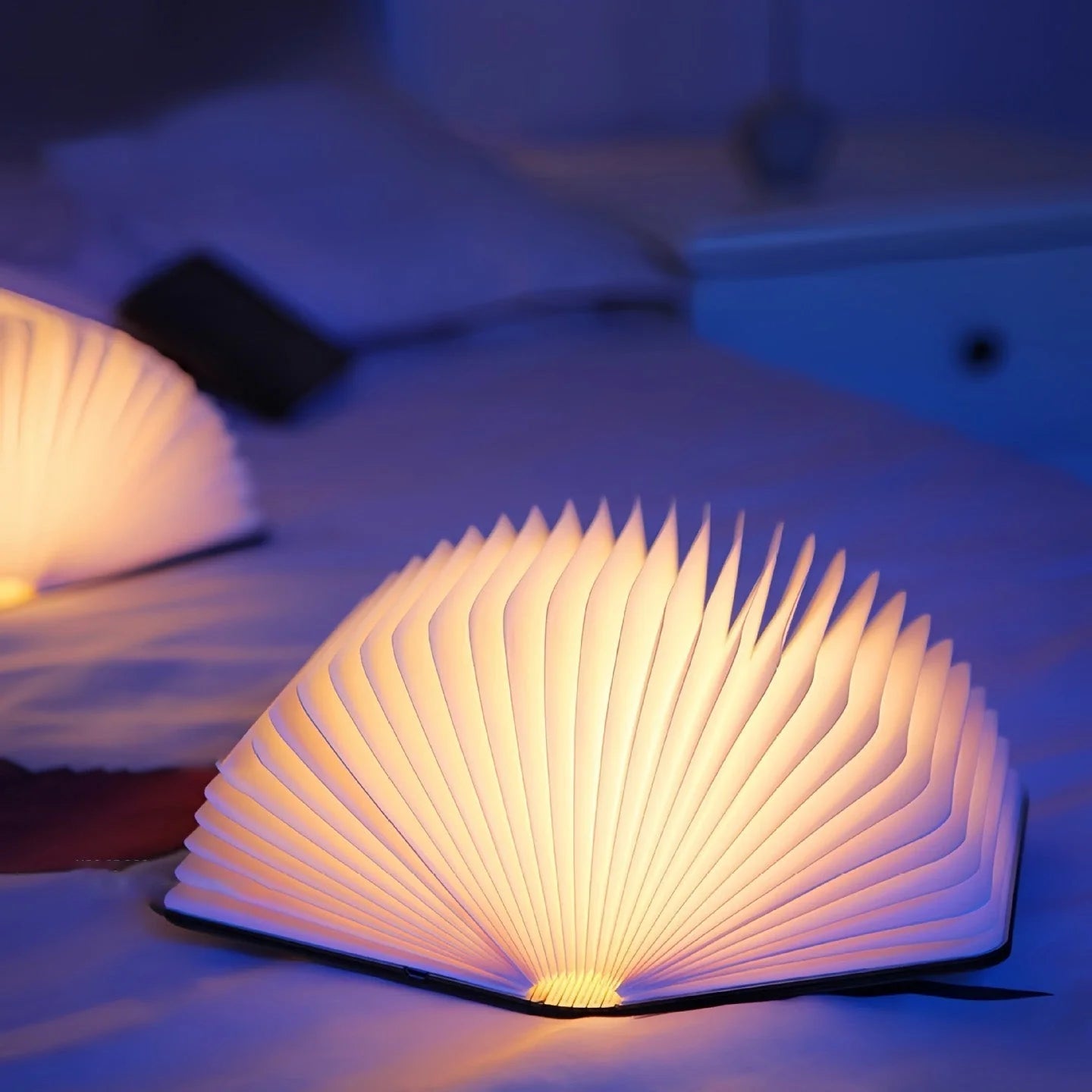 Wooden Book Lamp | Foldable LED Pages | USB Rechargeable, Three Wood Finishes