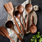 Wooden Cooking Utensils Set | Natural Hardwood & Food-Grade Finish | 7-Piece