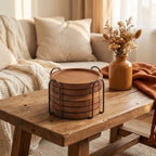 Wooden Drink Coasters | Absorbent & Non-Slip | Set of 4 With Metal Holder