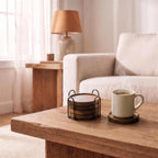 Wooden Drink Coasters | Absorbent & Non-Slip | Set of 4 With Metal Holder