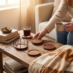 Wooden Drink Coasters | Absorbent & Non-Slip | Set of 4 With Metal Holder