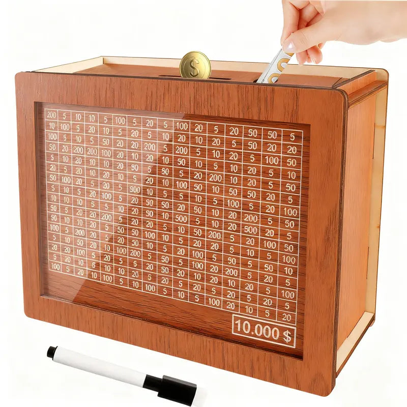 Wooden Money Box | Acrylic Front & 9 Goals | Holds Up To $10,000