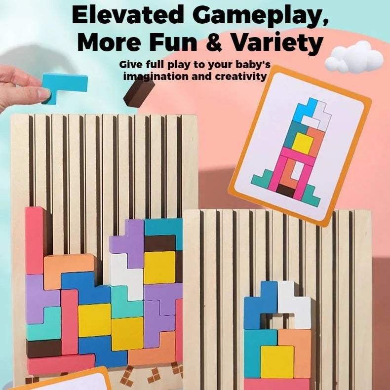 Wooden Puzzle Set | Shape-Matching Blocks & Smooth Wood | 42-Piece Set