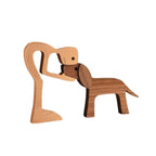 Wooden Sculpture | Hand-Carved Dog & Owner Motif | 14 × 10 × 4 cm