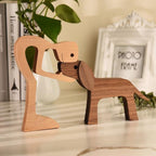 Wooden Sculpture | Hand-Carved Dog & Owner Motif | 14 × 10 × 4 cm