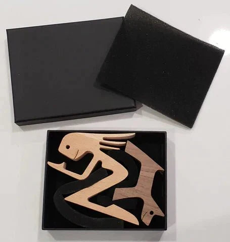 Wooden Sculpture | Hand-Carved Dog & Owner Motif | 14 × 10 × 4 cm