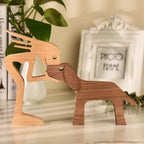 Wooden Sculpture | Hand-Carved Dog & Owner Motif | 14 × 10 × 4 cm