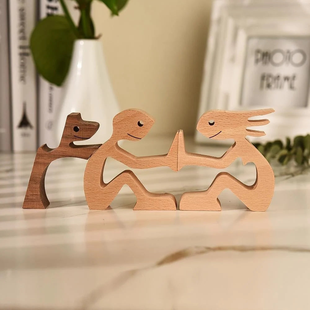 Wooden Sculpture | Hand-Carved Dog & Owner Motif | 14 × 10 × 4 cm