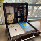 Storage Box | Briefcase-Style Clips & Leather Cover | A5 Desk Organizer