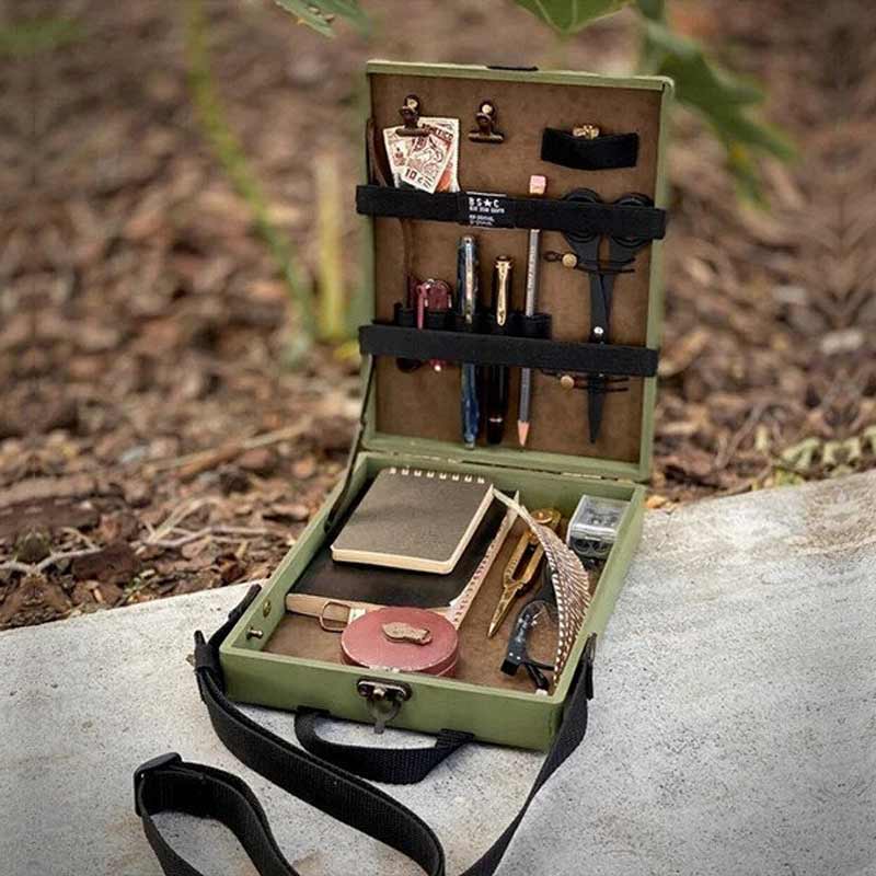 Storage Box | Briefcase-Style Clips & Leather Cover | A5 Desk Organizer
