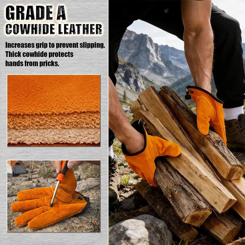 Work Gloves | Thickened Cowhide, Heat-Resistant & Magnetic Buckle