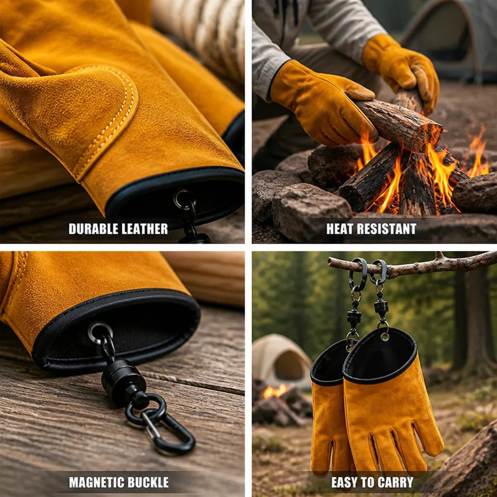 Work Gloves | Thickened Cowhide, Heat-Resistant & Magnetic Buckle
