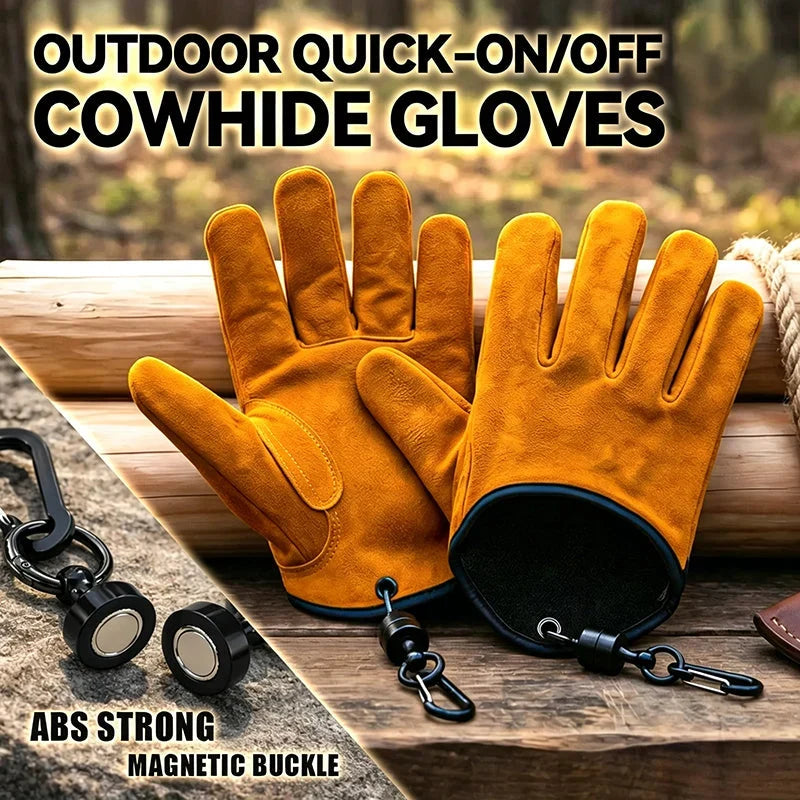 Work Gloves | Thickened Cowhide, Heat-Resistant & Magnetic Buckle
